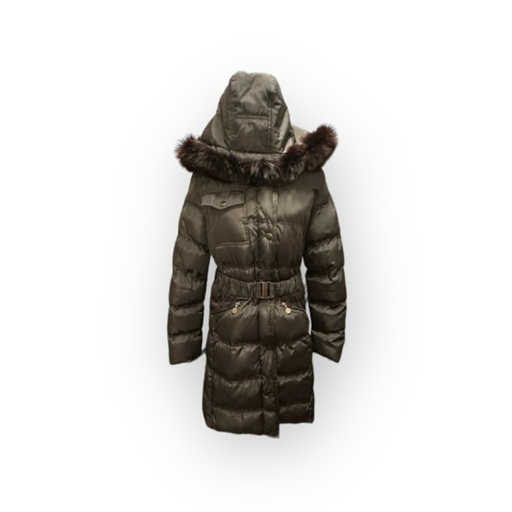 Women’s Janet Y Designer M Detachable Fur Hood Knee Length Belt Puffer